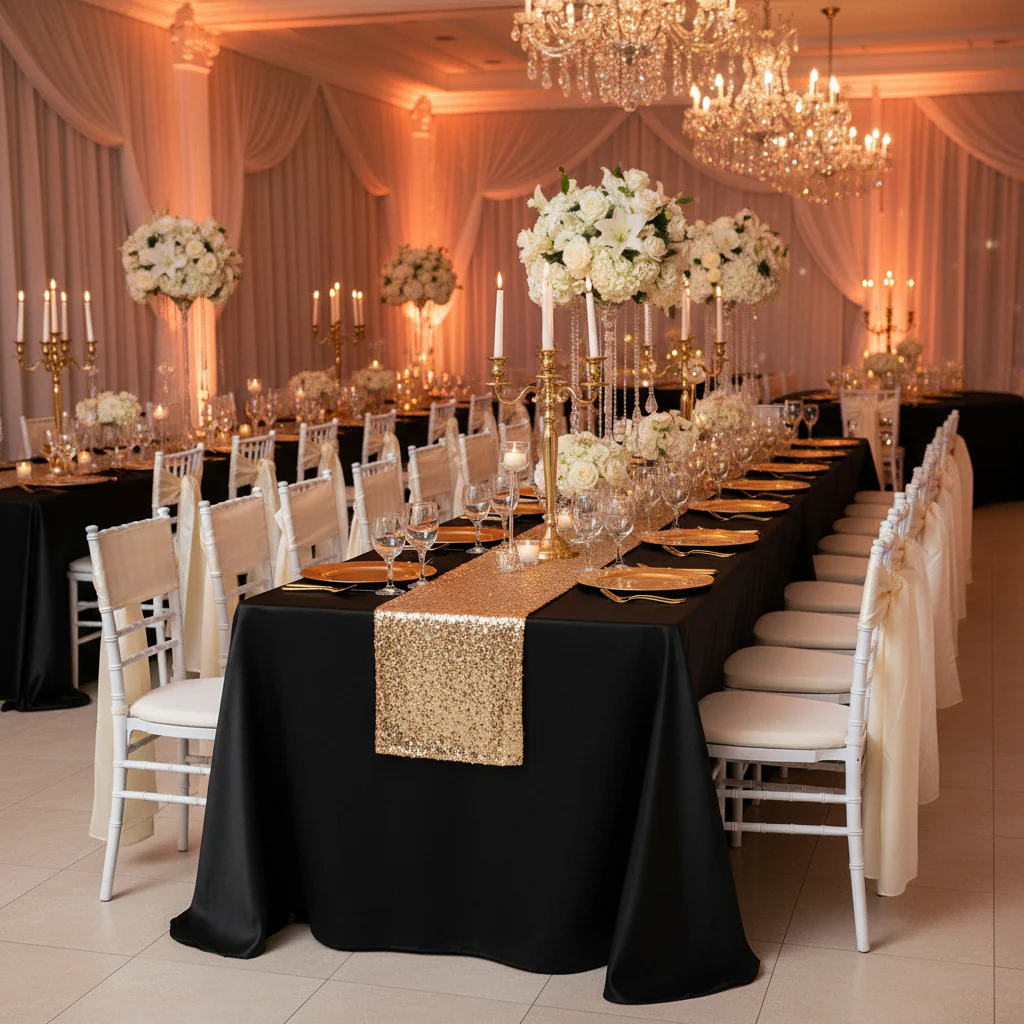 Taffeta Tablecloth 90"x132" Rectangular - Black - Image 4