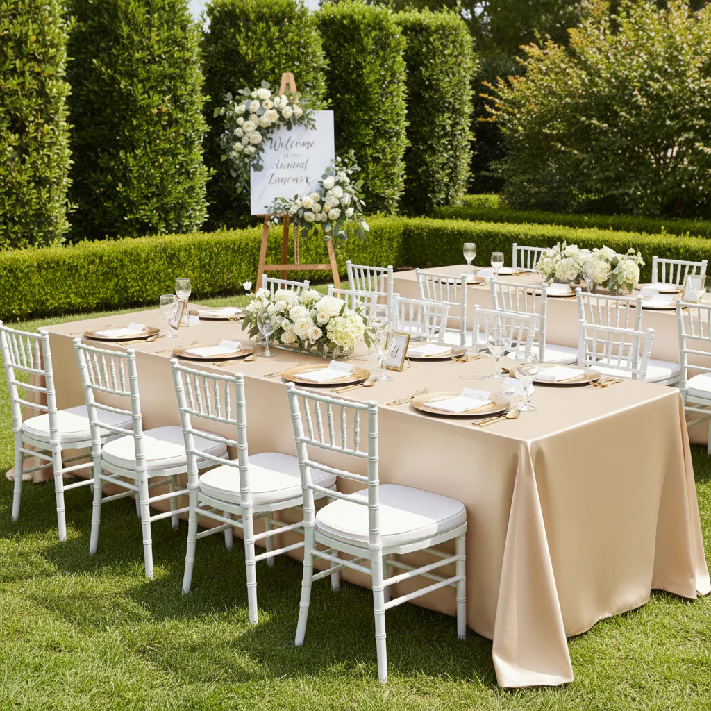 Taffeta Tablecloth 90"x132" Rectangular - Champagne - Image 3
