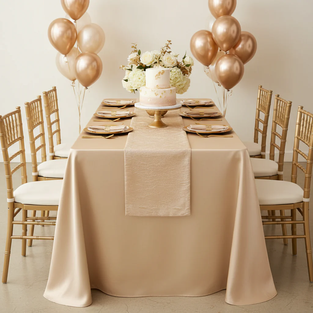 Taffeta Tablecloth 90"x156" Rectangular - Champagne - Image 2