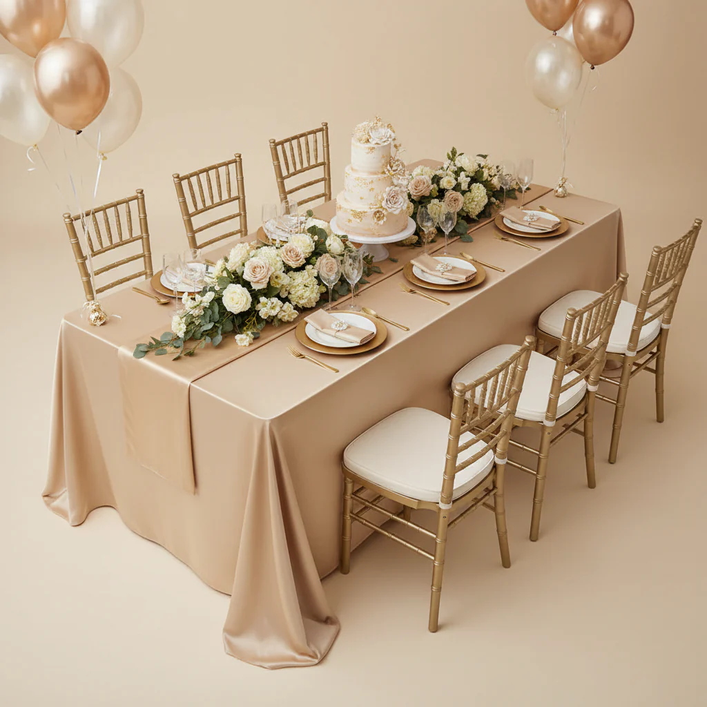 Taffeta Tablecloth 90"x156" Rectangular - Champagne - Image 3