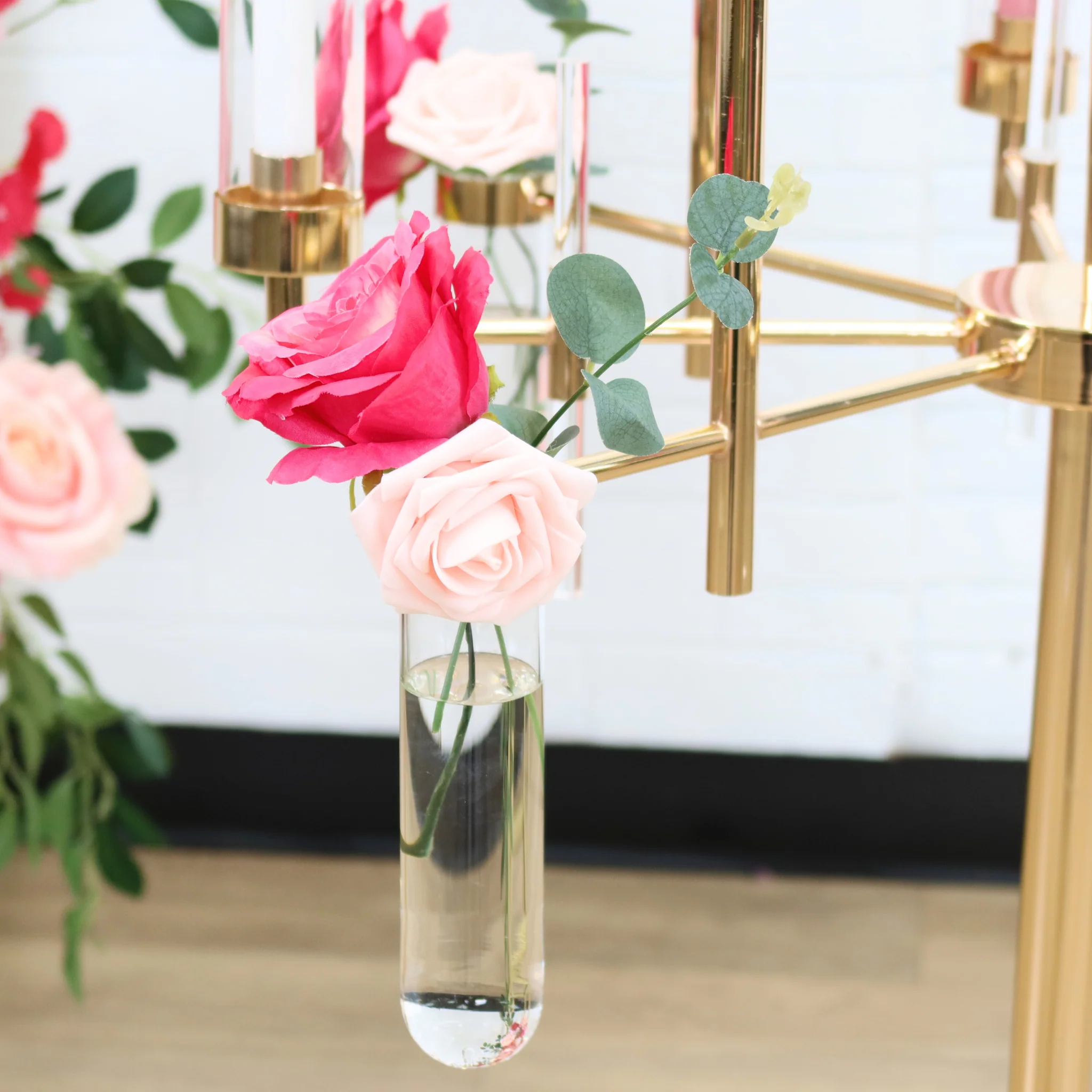 Tall Candelabra with Tube Vase Centerpiece Stand - Gold - Image 3
