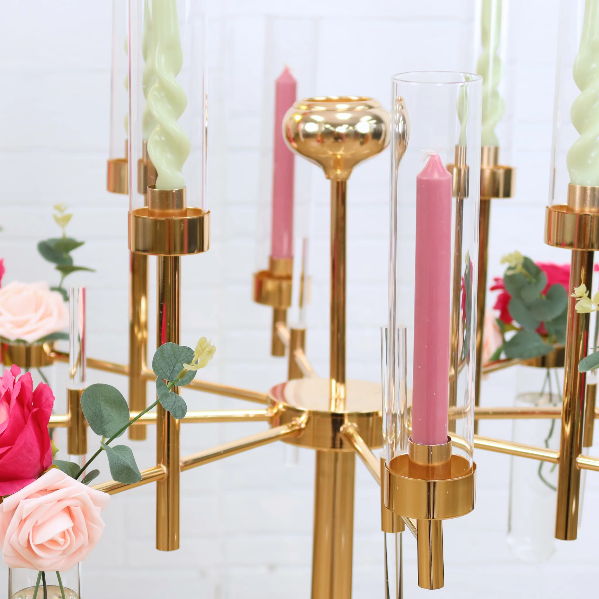 Tall Candelabra with Tube Vase Centerpiece Stand - Gold - Image 4