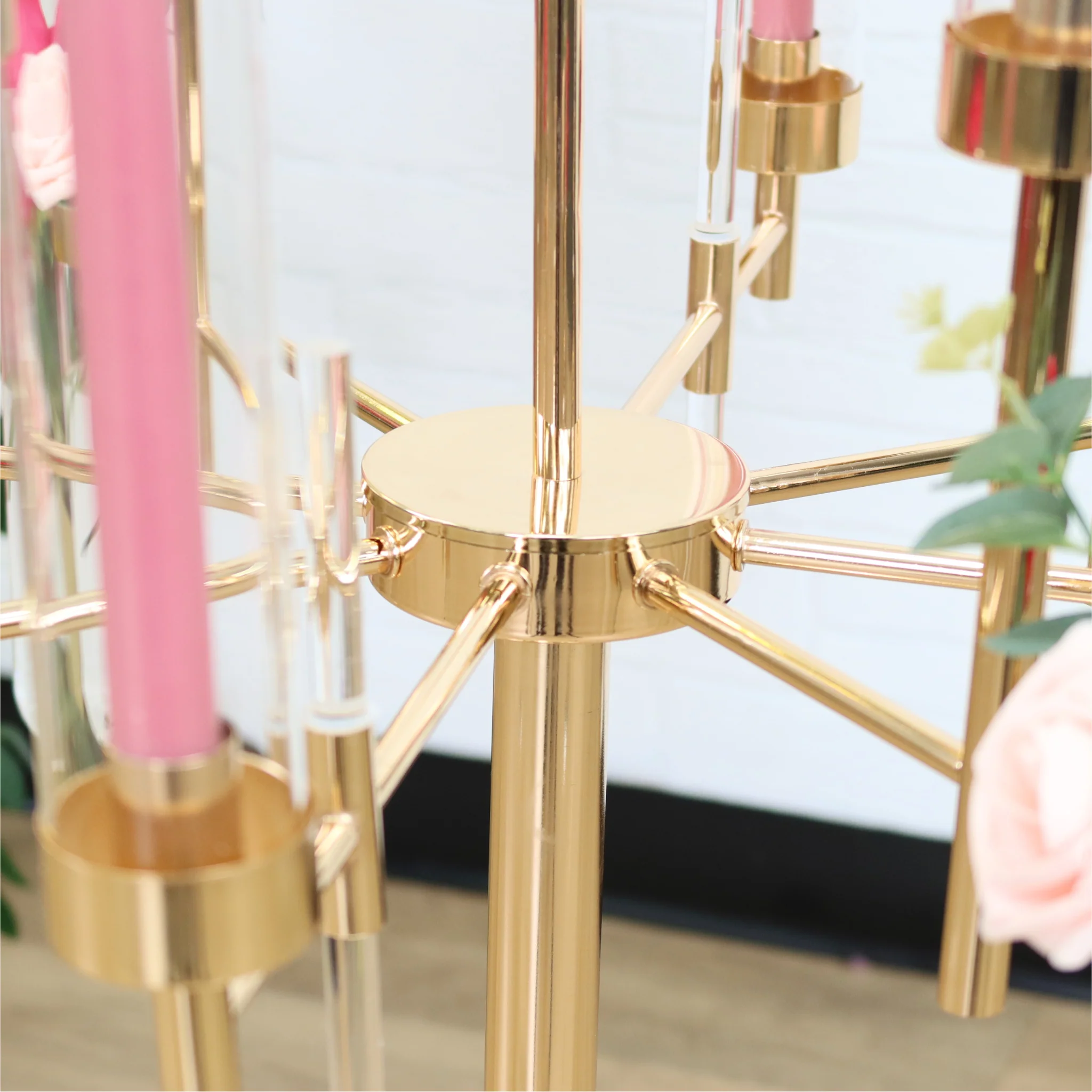 Tall Candelabra with Tube Vase Centerpiece Stand - Gold - Image 5