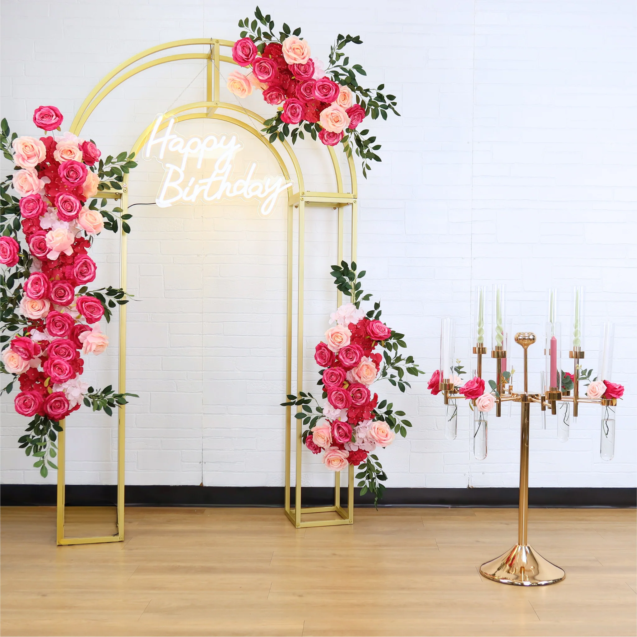 Tall Candelabra with Tube Vase Centerpiece Stand - Gold - Image 9