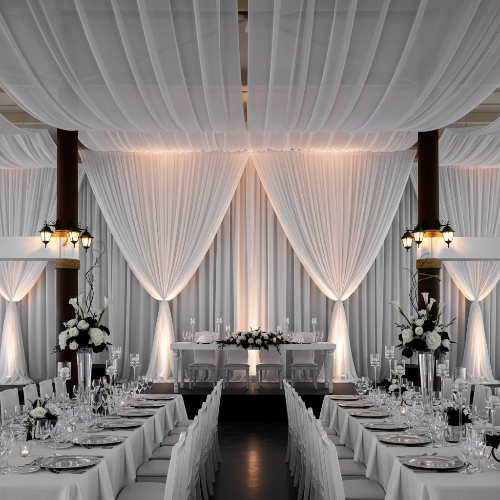 30ft Ceiling/Curtain Draping Sheer Voile Flame Retardant (FR)  - White - Image 4