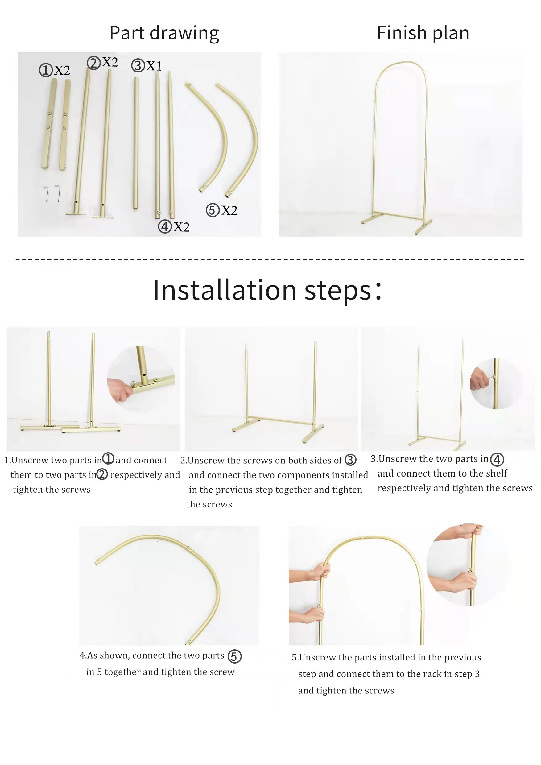 Trio Arch Backdrop Frame Party Stands 3pc/set - Gold - Image 2