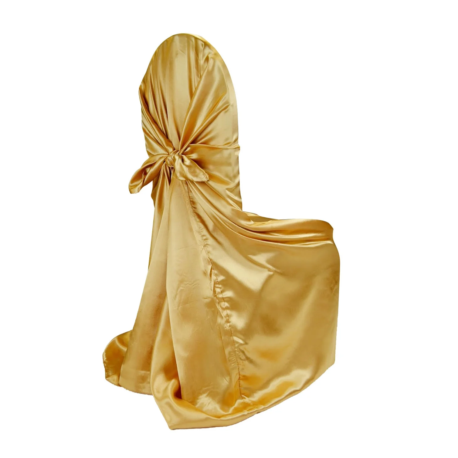 Universal Satin Self Tie Chair Cover - Bright Gold - Image 2