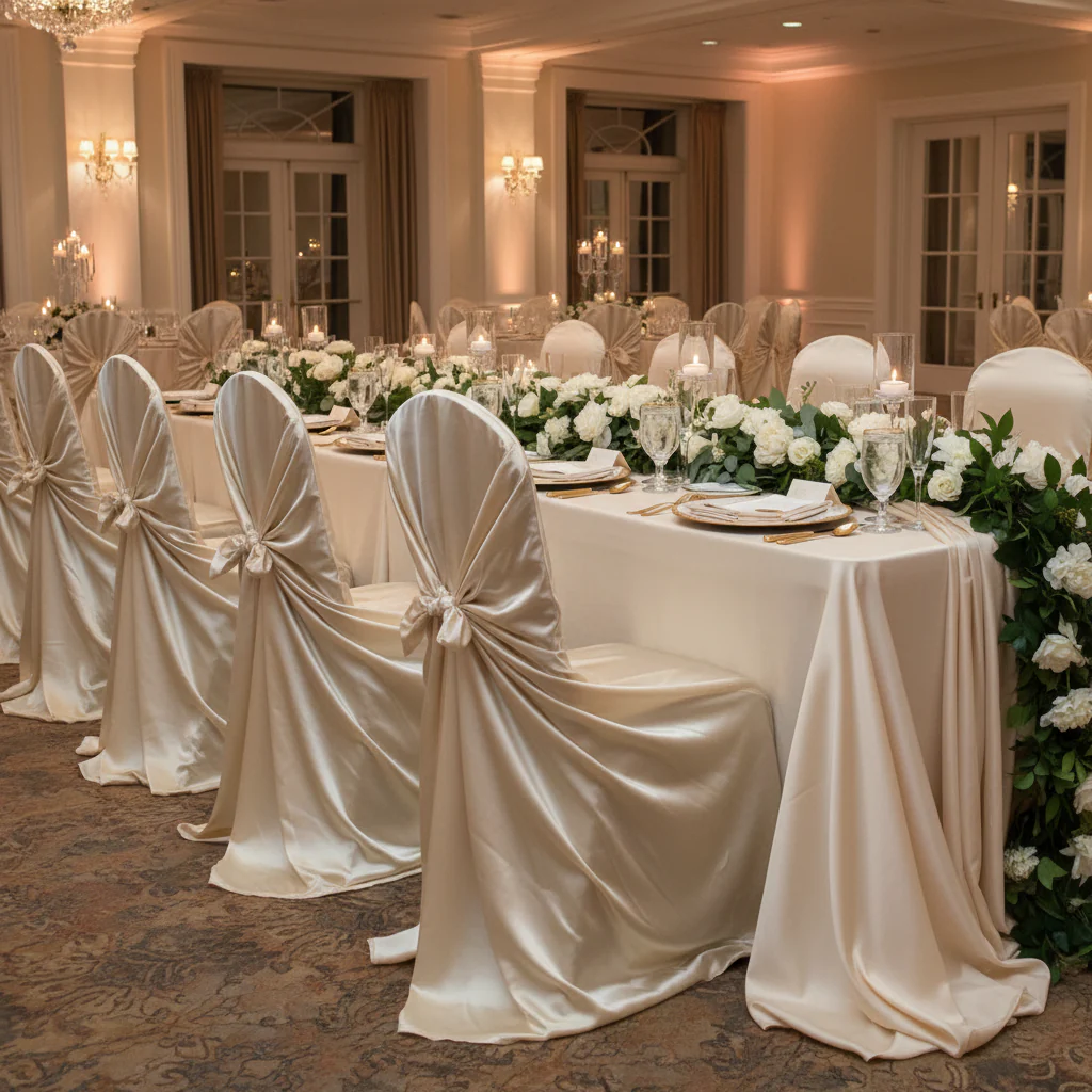 Universal Satin Self Tie Chair Cover - Champagne