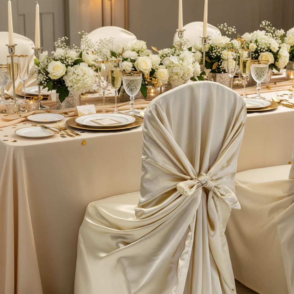 Universal Satin Self Tie Chair Cover - Champagne - Image 3