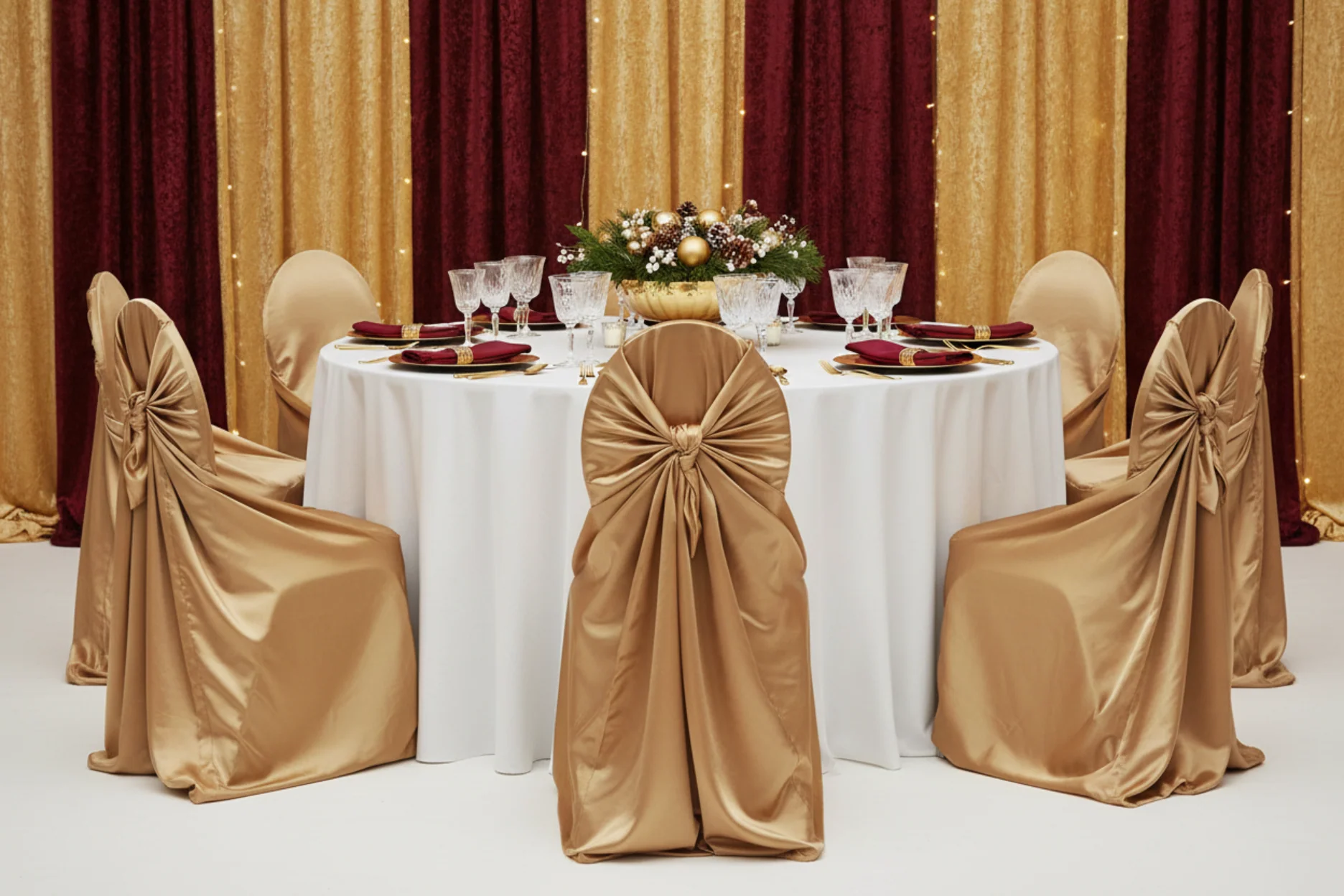 Universal Satin Self Tie Chair Cover - Gold Antique - Image 2