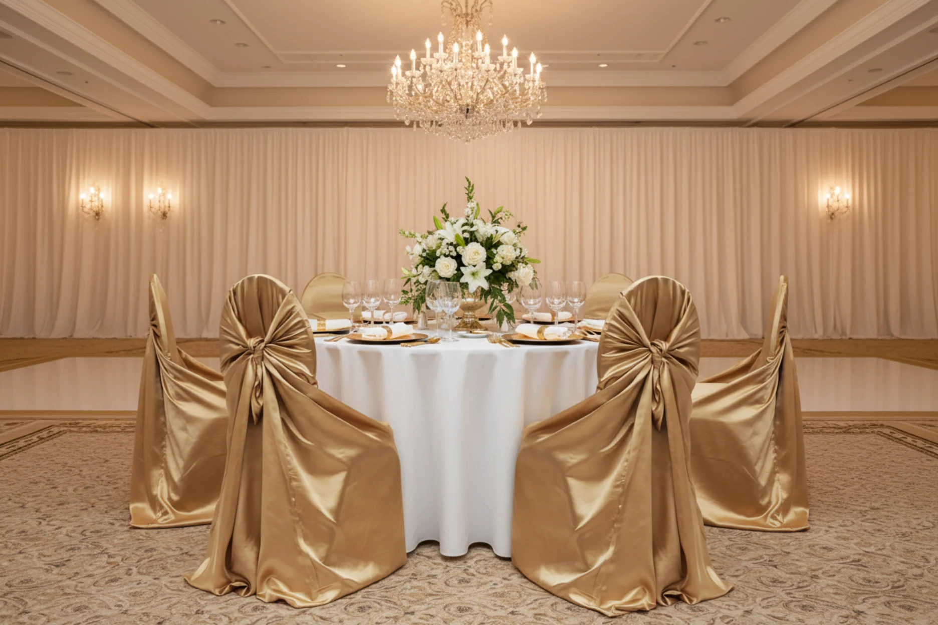 Universal Satin Self Tie Chair Cover - Gold Antique - Image 4