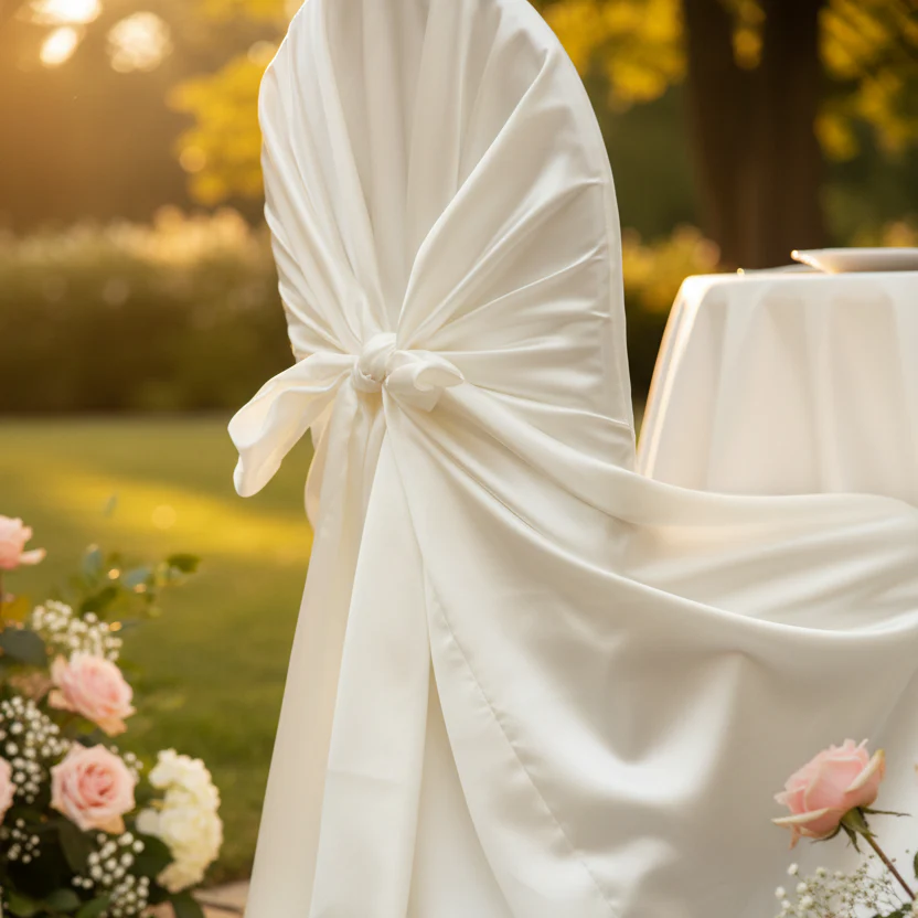Universal Satin Self Tie Chair Cover - Ivory - Image 4