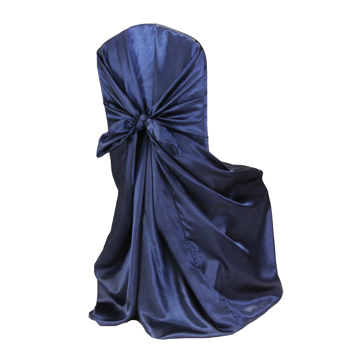 Universal Satin Self Tie Chair Cover - Navy Blue - Image 3