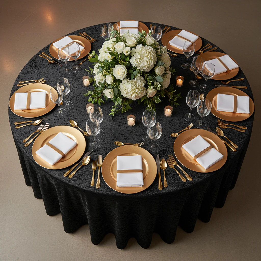 Velvet 108" Round Tablecloth - Black - Image 5