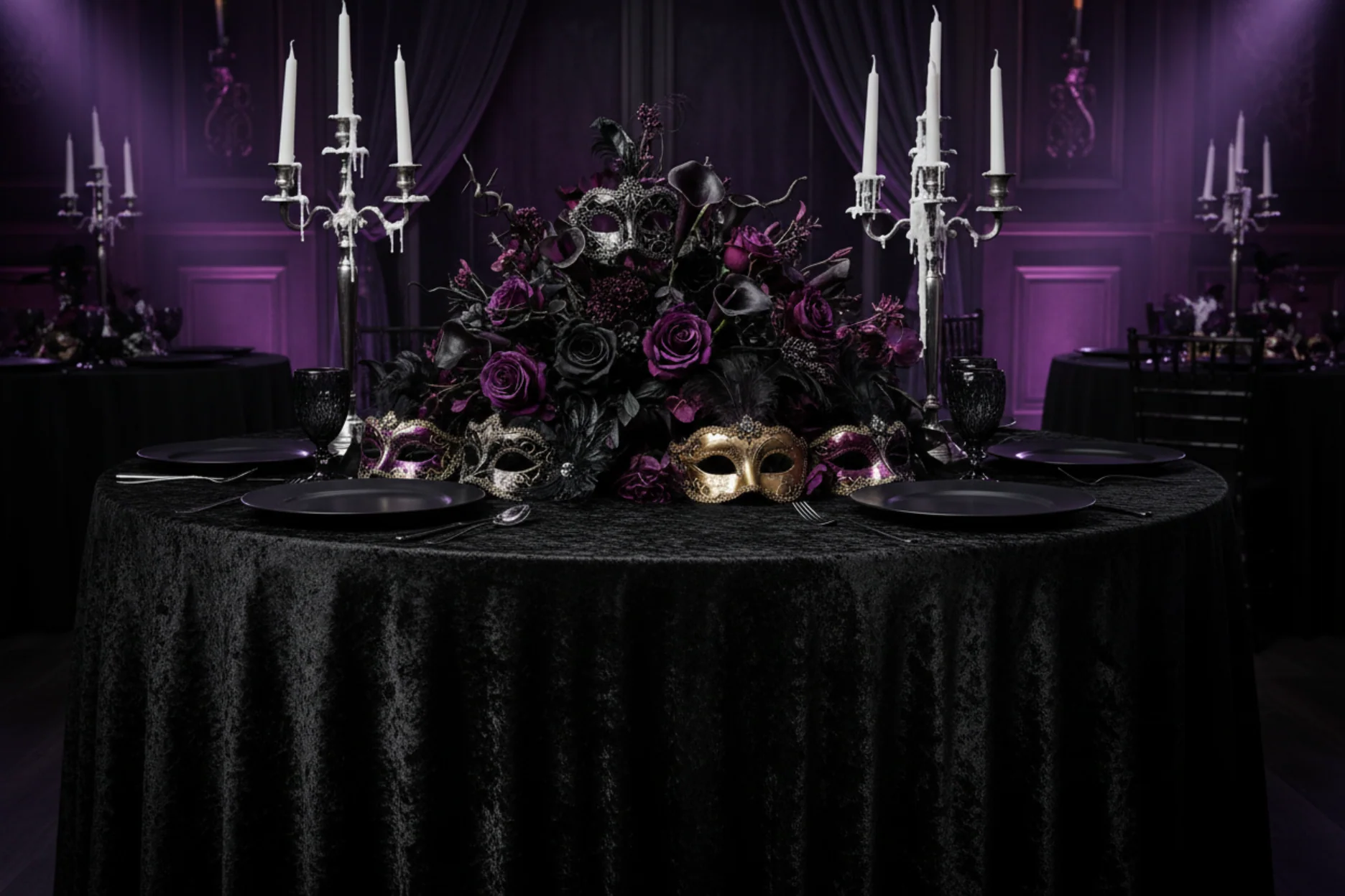 Velvet 108" Round Tablecloth - Black - Image 6