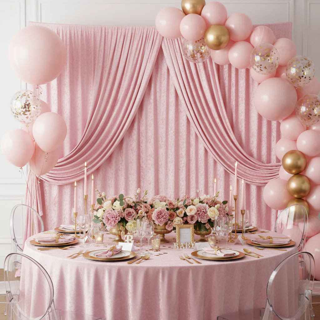 Velvet 10ft H x 52" W Drape/Backdrop Curtain Panel - Pink - Image 2