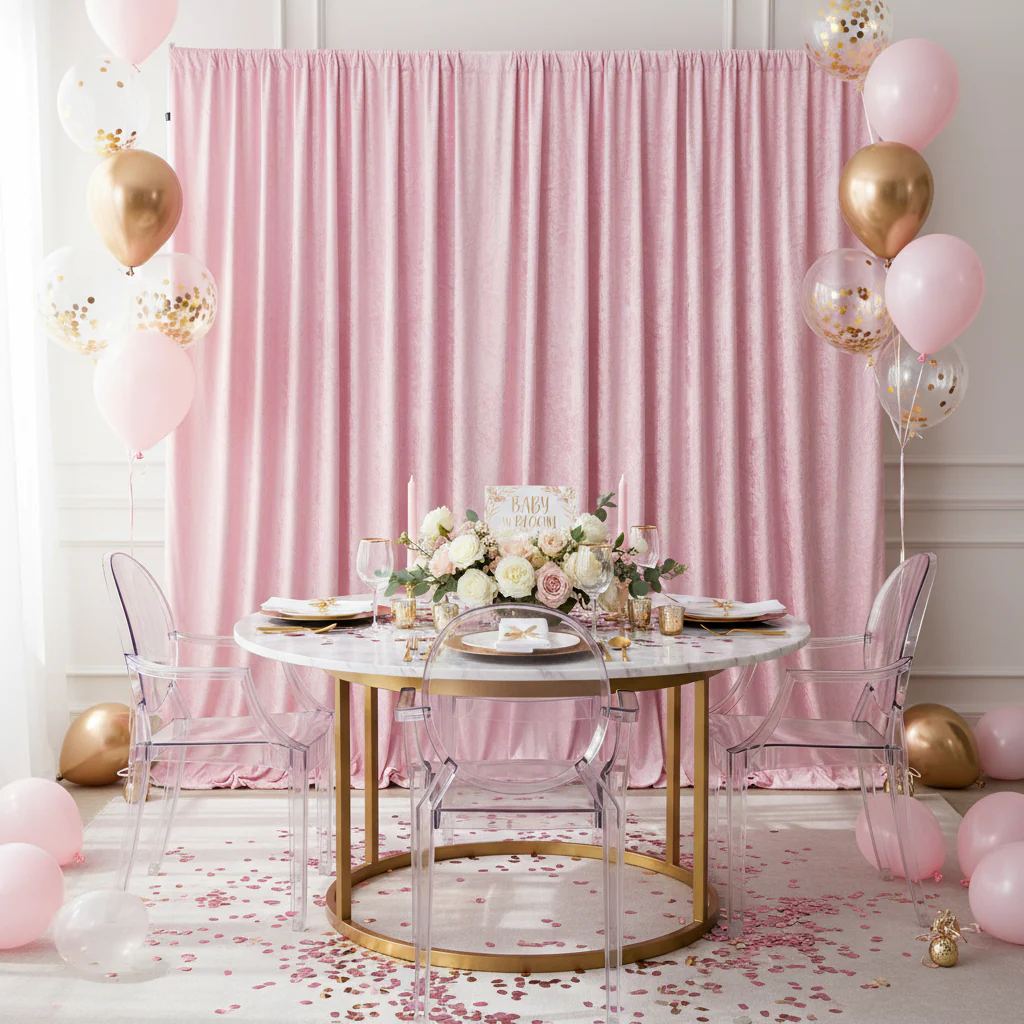 Velvet 10ft H x 52" W Drape/Backdrop Curtain Panel - Pink - Image 3