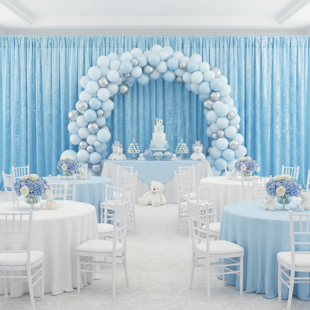 Velvet 10ft H x 52" W Drape/Backdrop Curtain Panel - Baby Blue - Image 2