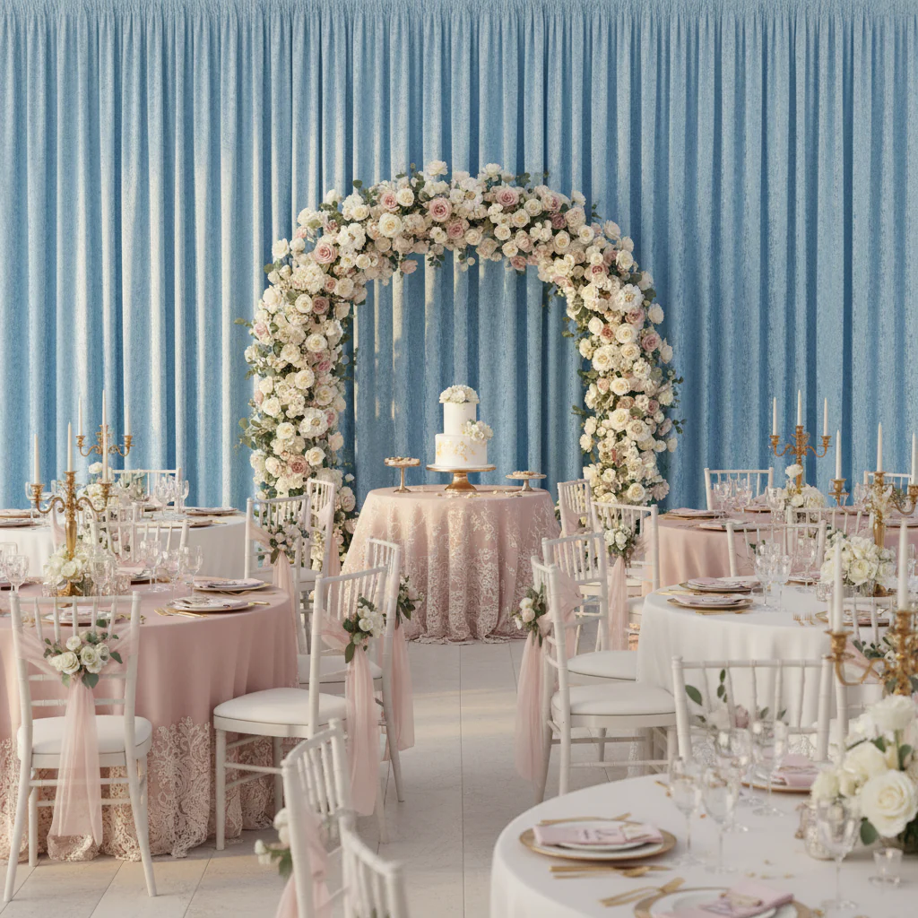 Velvet 10ft H x 52" W Drape/Backdrop Curtain Panel - Baby Blue - Image 4