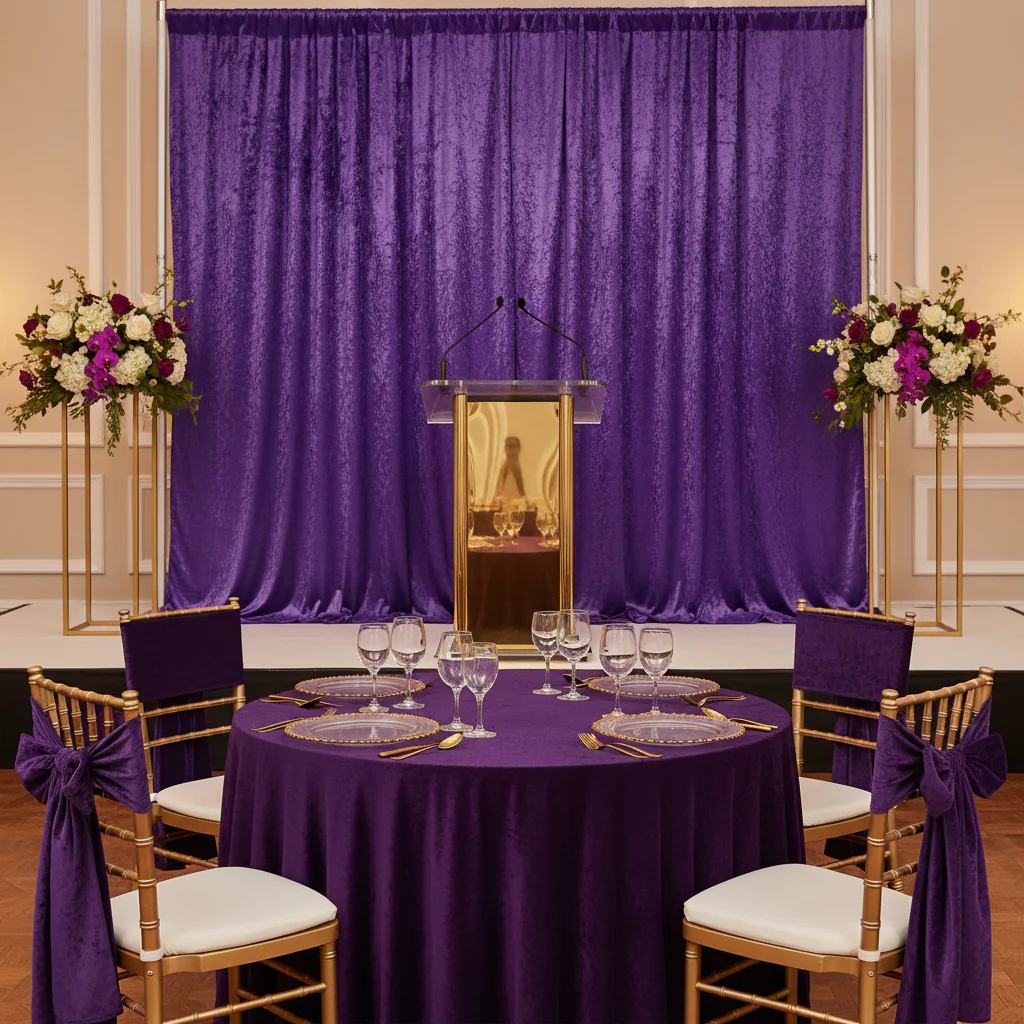 Velvet 10ft H x 52" W Drape/Backdrop Curtain Panel - Purple - Image 8