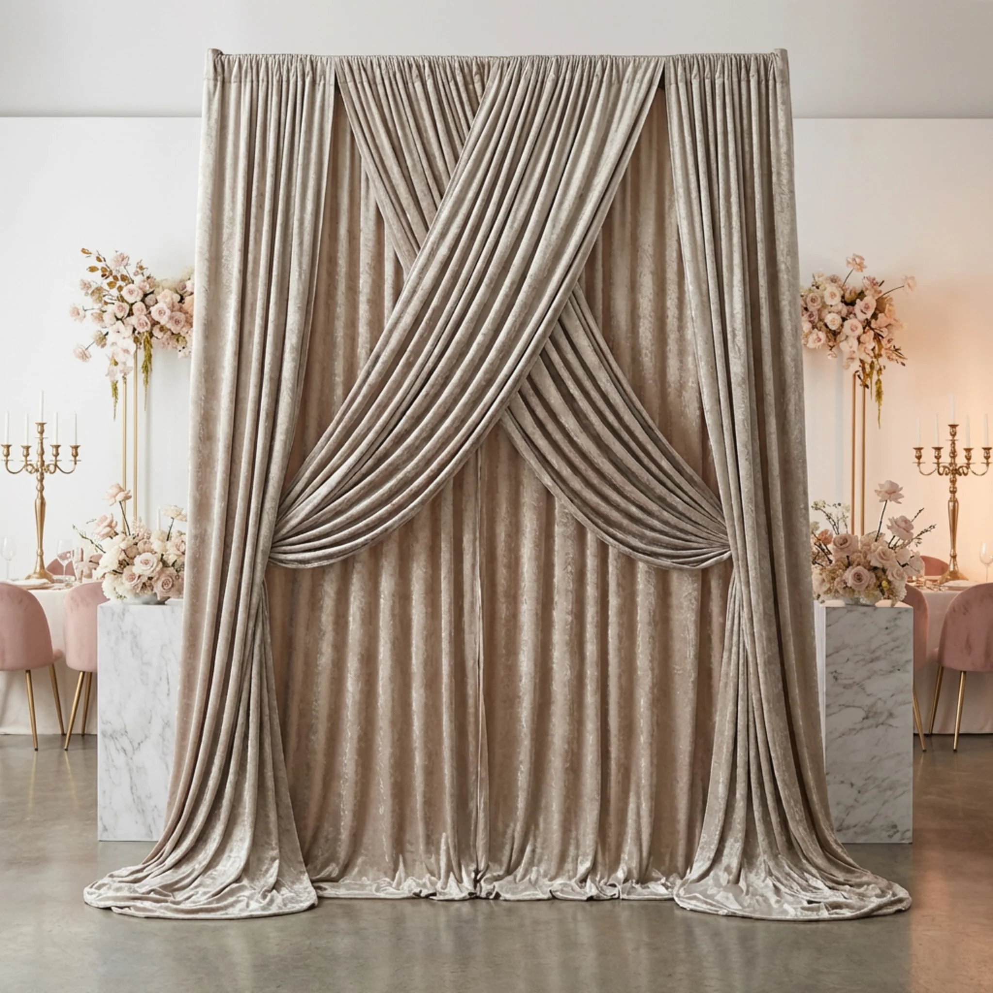 Velvet 10ft H x 52" W Drape/Backdrop Curtain Panel - Taupe - Image 7