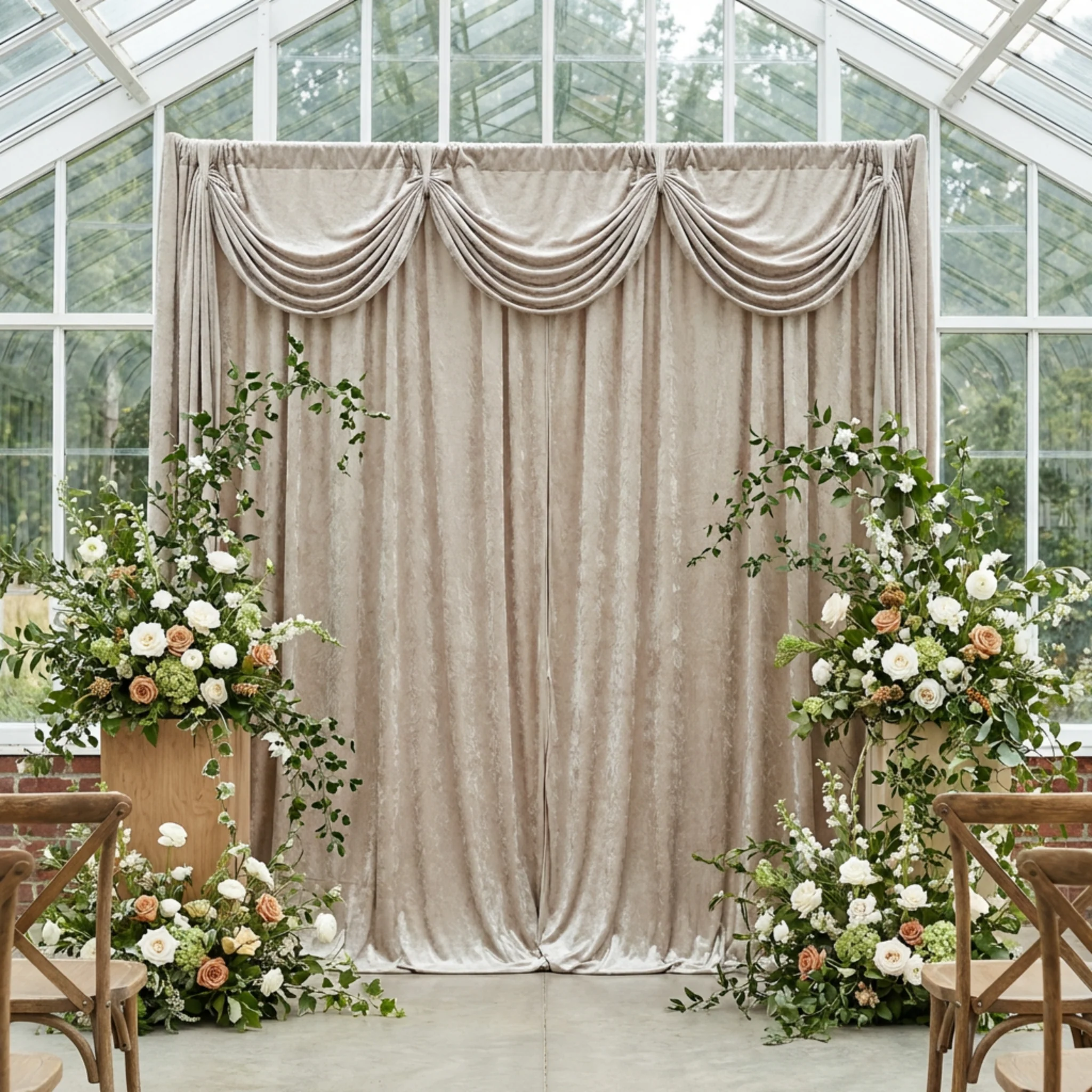 Velvet 10ft H x 52" W Drape/Backdrop Curtain Panel - Taupe - Image 8
