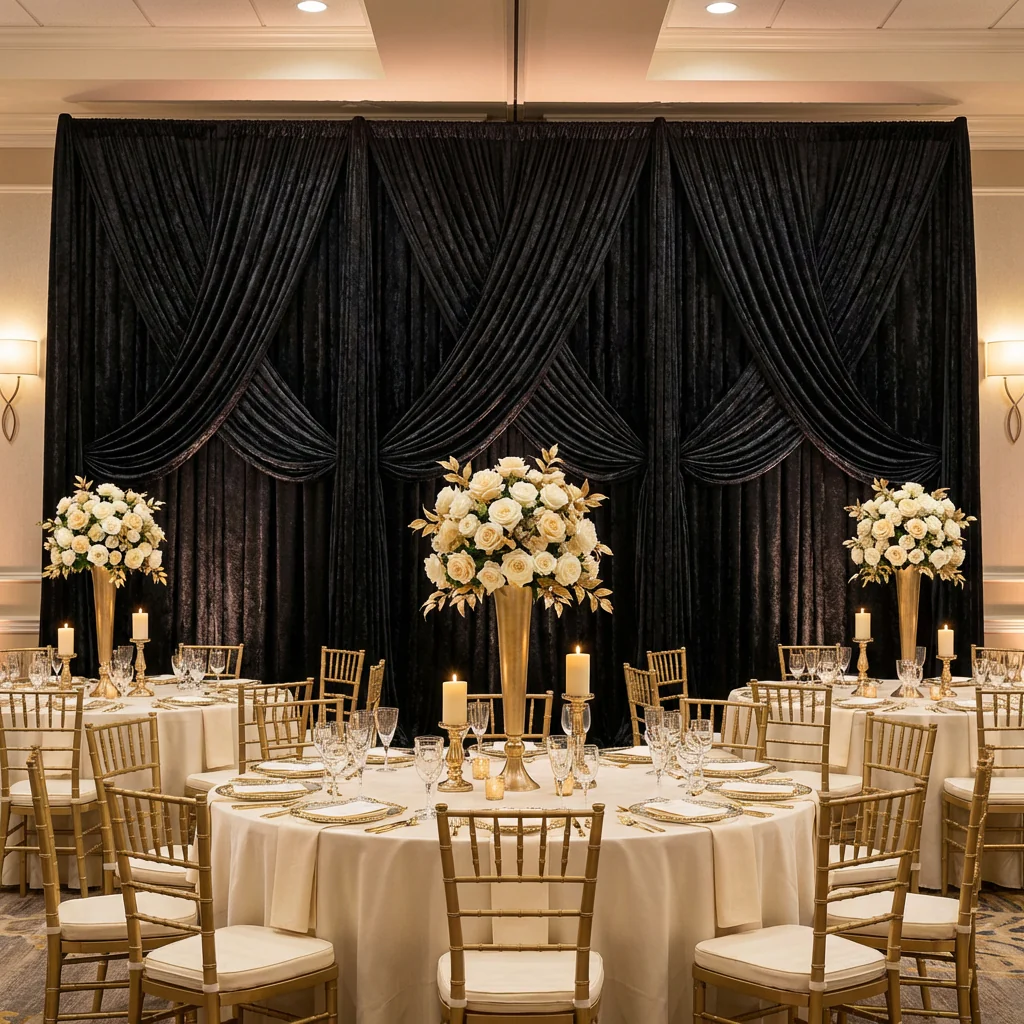 Velvet 10ft H x 52" W Drape/Backdrop Curtain Panel - Black - Image 5