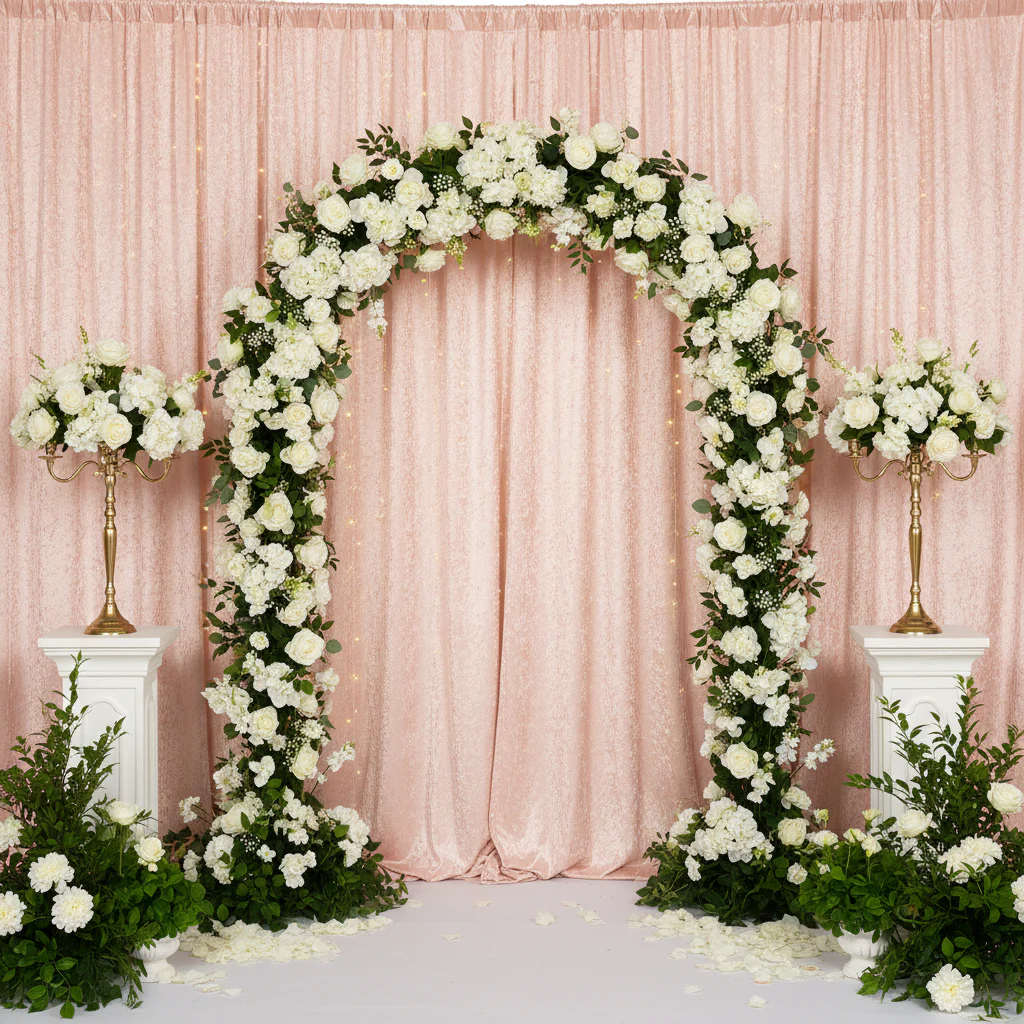 Velvet 10ft H x 52" W Drape/Backdrop Curtain Panel - Blush/Rose Gold
