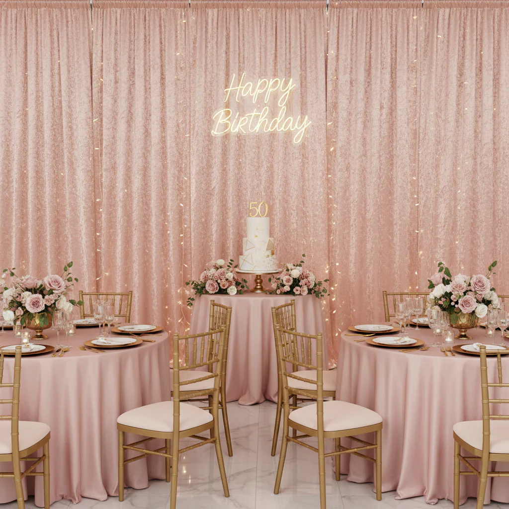 Velvet 10ft H x 52" W Drape/Backdrop Curtain Panel - Blush/Rose Gold - Image 3