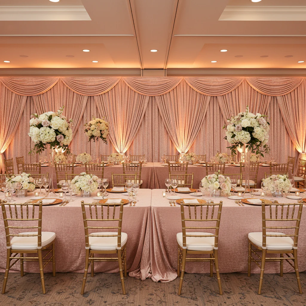 Velvet 10ft H x 52" W Drape/Backdrop Curtain Panel - Blush/Rose Gold - Image 4