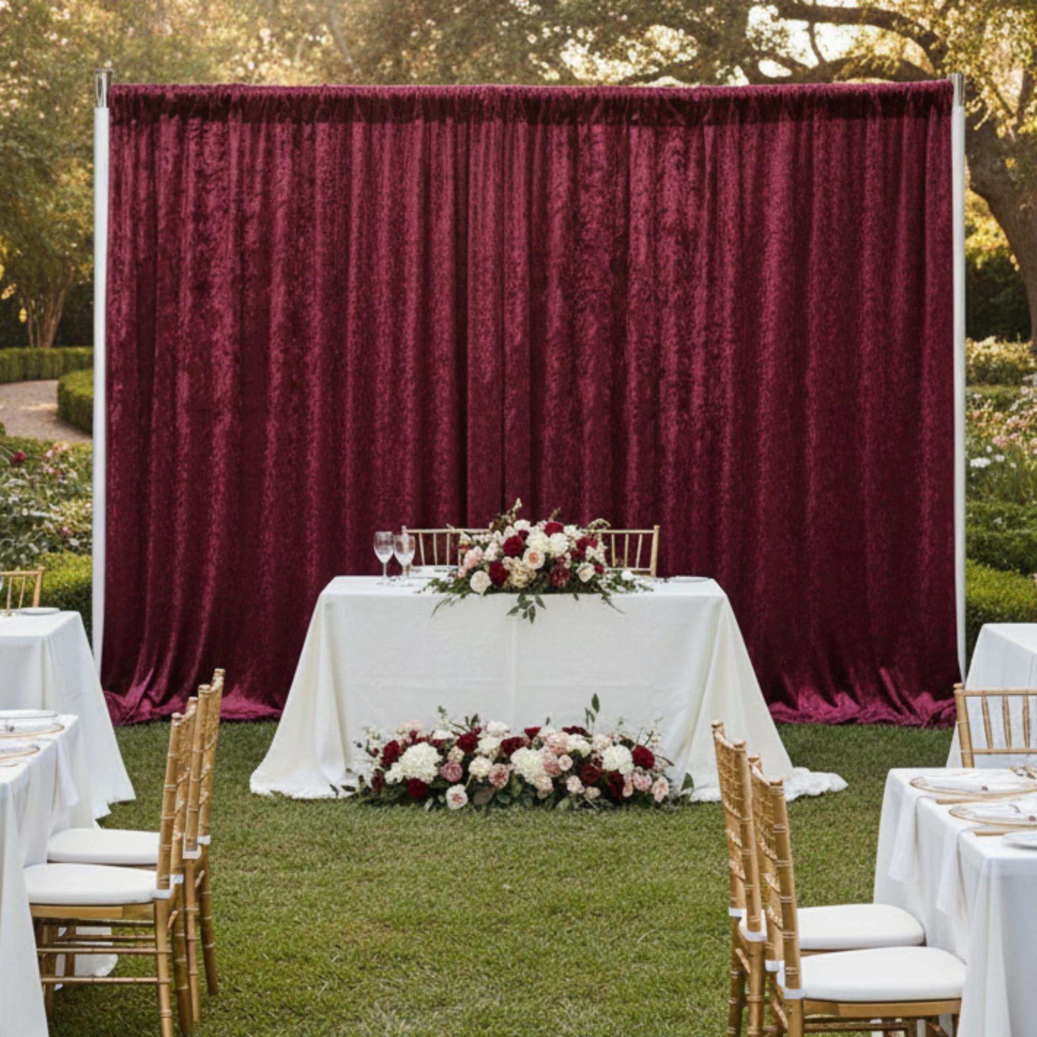 Velvet 10ft H x 52" W Drape/Backdrop Curtain Panel - Burgundy - Image 3