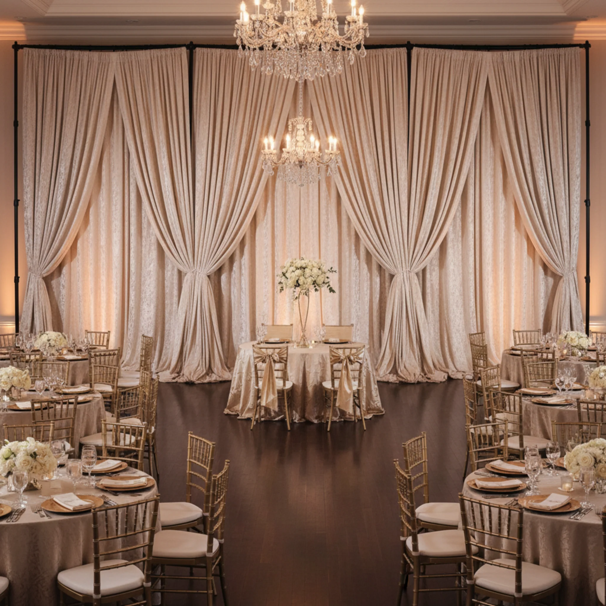Velvet 10ft H x 52" W Drape/Backdrop Curtain Panel - Champagne - Image 3