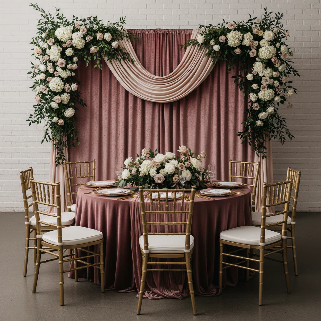 Velvet 10ft H x 52" W Drape/Backdrop Curtain Panel - Dark Dusty Rose/Mauve - Image 2