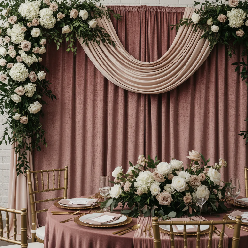 Velvet 10ft H x 52" W Drape/Backdrop Curtain Panel - Dark Dusty Rose/Mauve - Image 3
