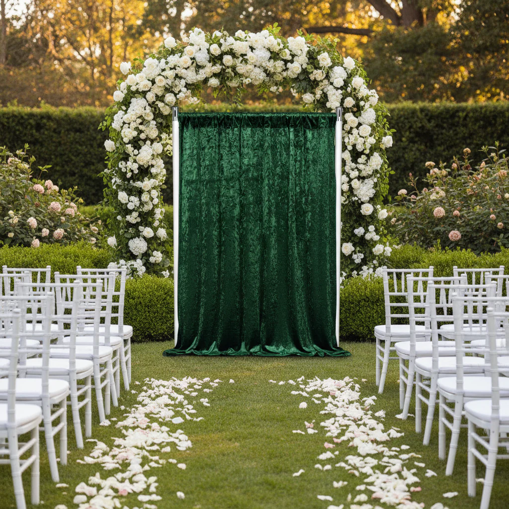 Velvet 10ft H x 52" W Drape/Backdrop Curtain Panel - Emerald Green - Image 2