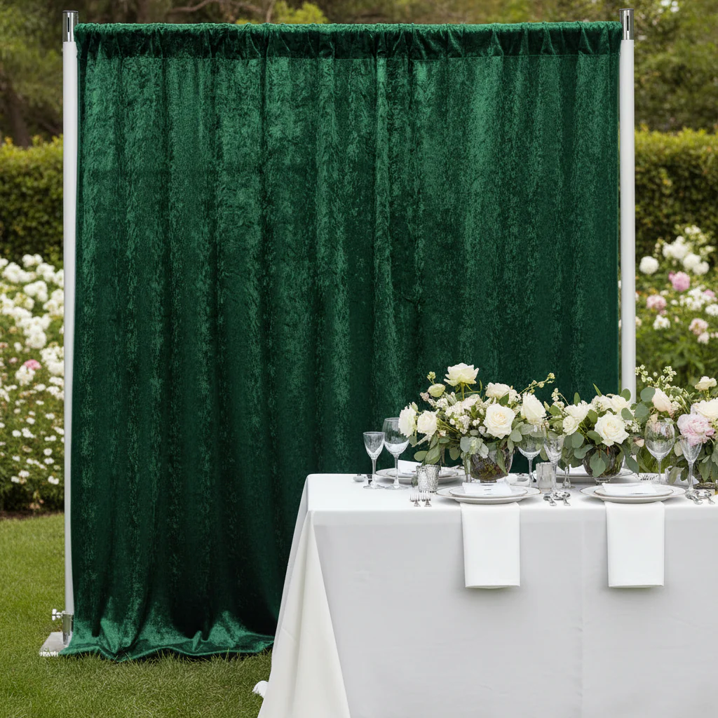 Velvet 10ft H x 52" W Drape/Backdrop Curtain Panel - Emerald Green - Image 3