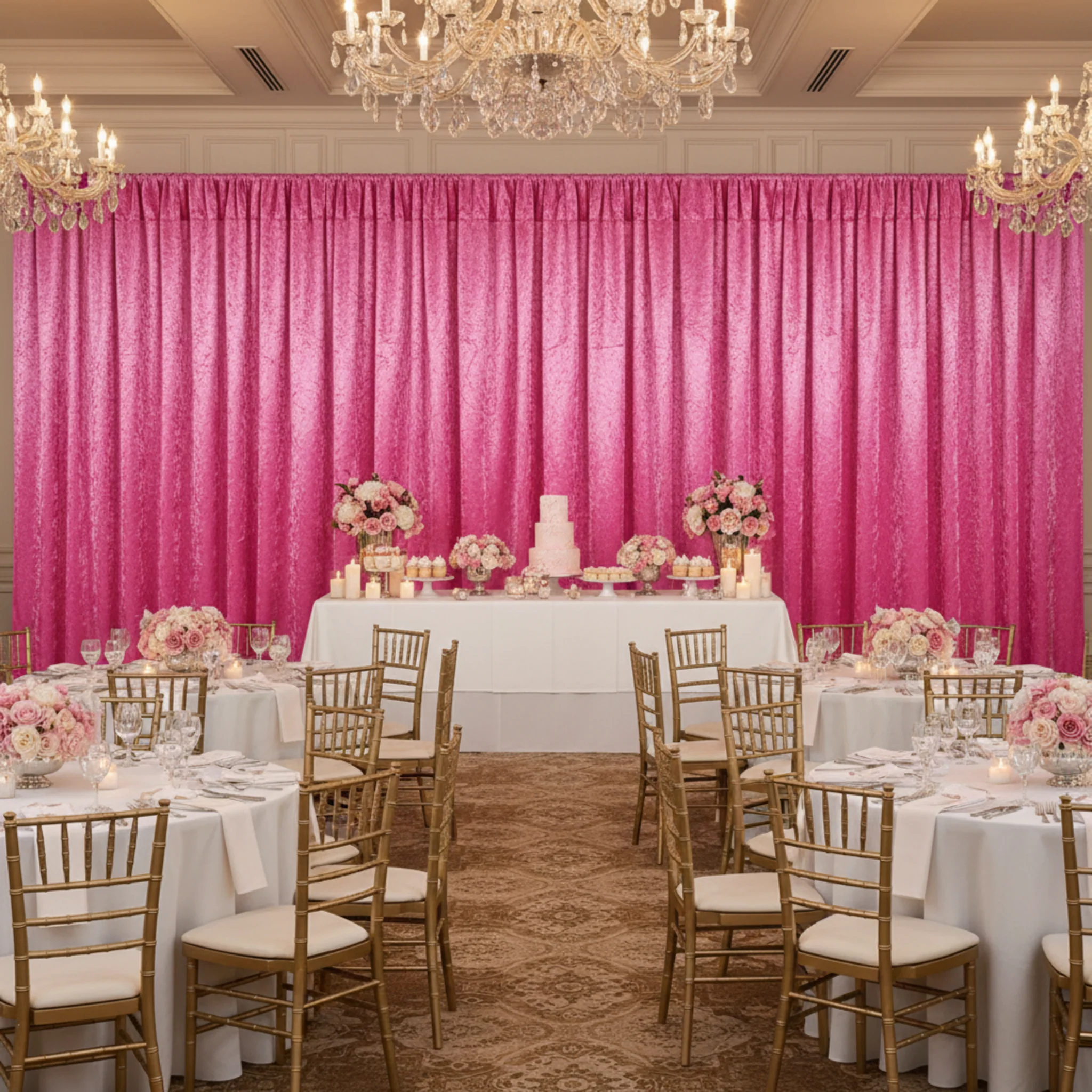Velvet 10ft H x 52" W Drape/Backdrop Curtain Panel - Fuchsia - Image 2