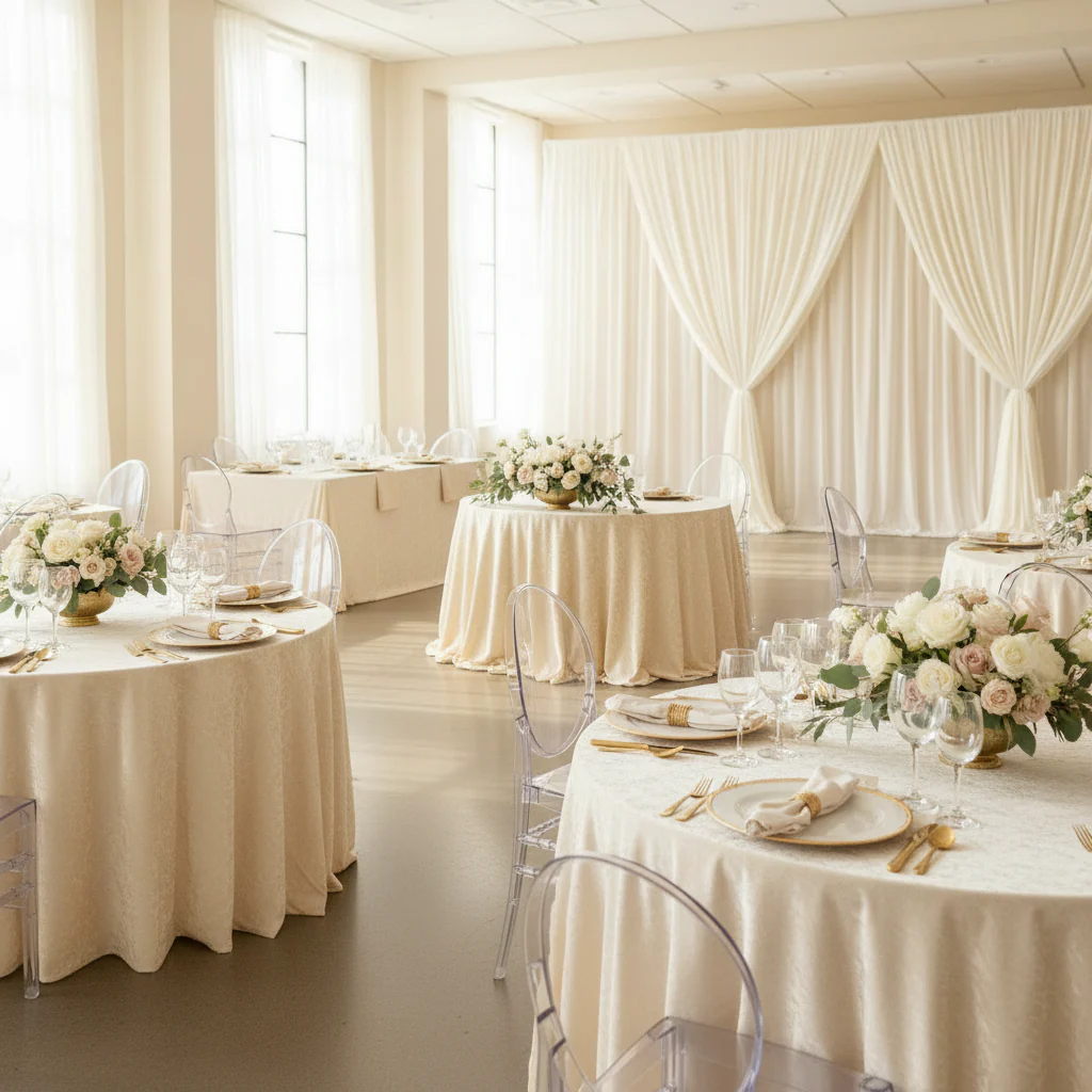 Velvet 10ft H x 52" W Drape/Backdrop Curtain Panel - Ivory - Image 2