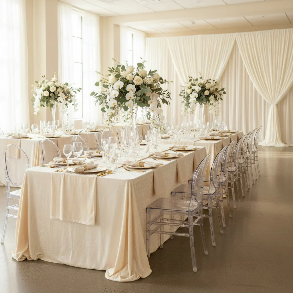 Velvet 10ft H x 52" W Drape/Backdrop Curtain Panel - Ivory - Image 3