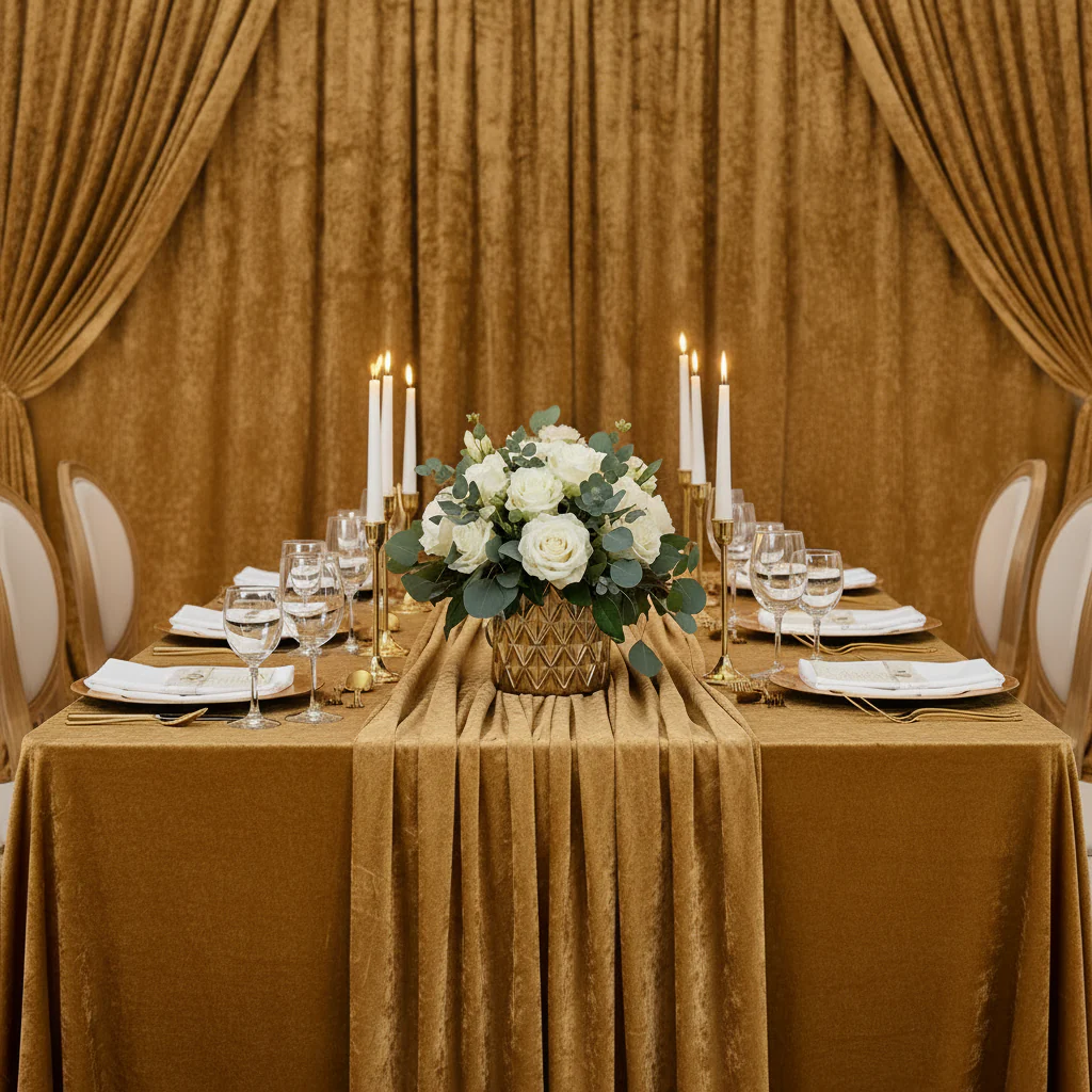 Velvet 10ft H x 52" W Drape/Backdrop Curtain Panel - Mustard Gold - Image 3