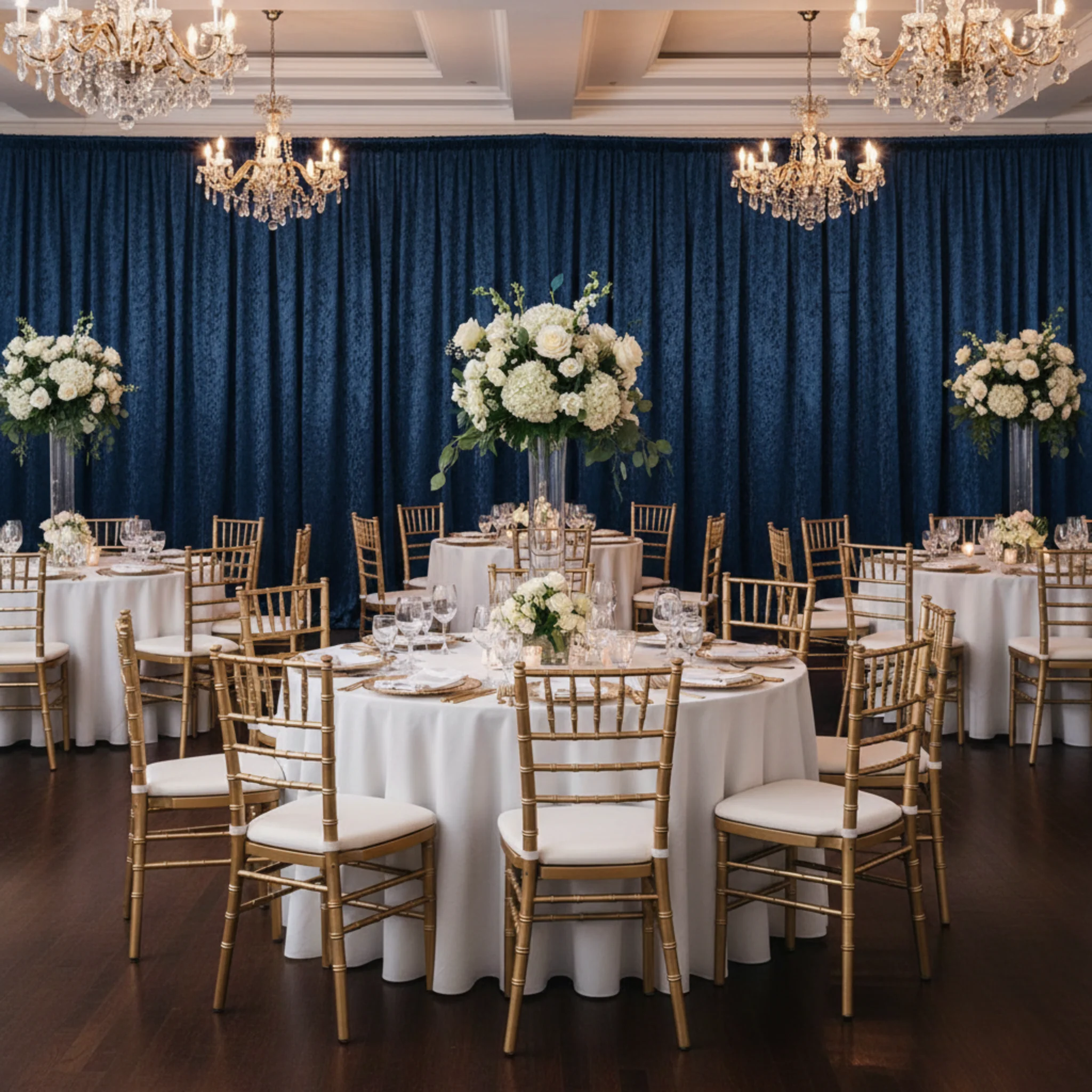 Velvet 10ft H x 52" W Drape/Backdrop Curtain Panel - Navy Blue - Image 2