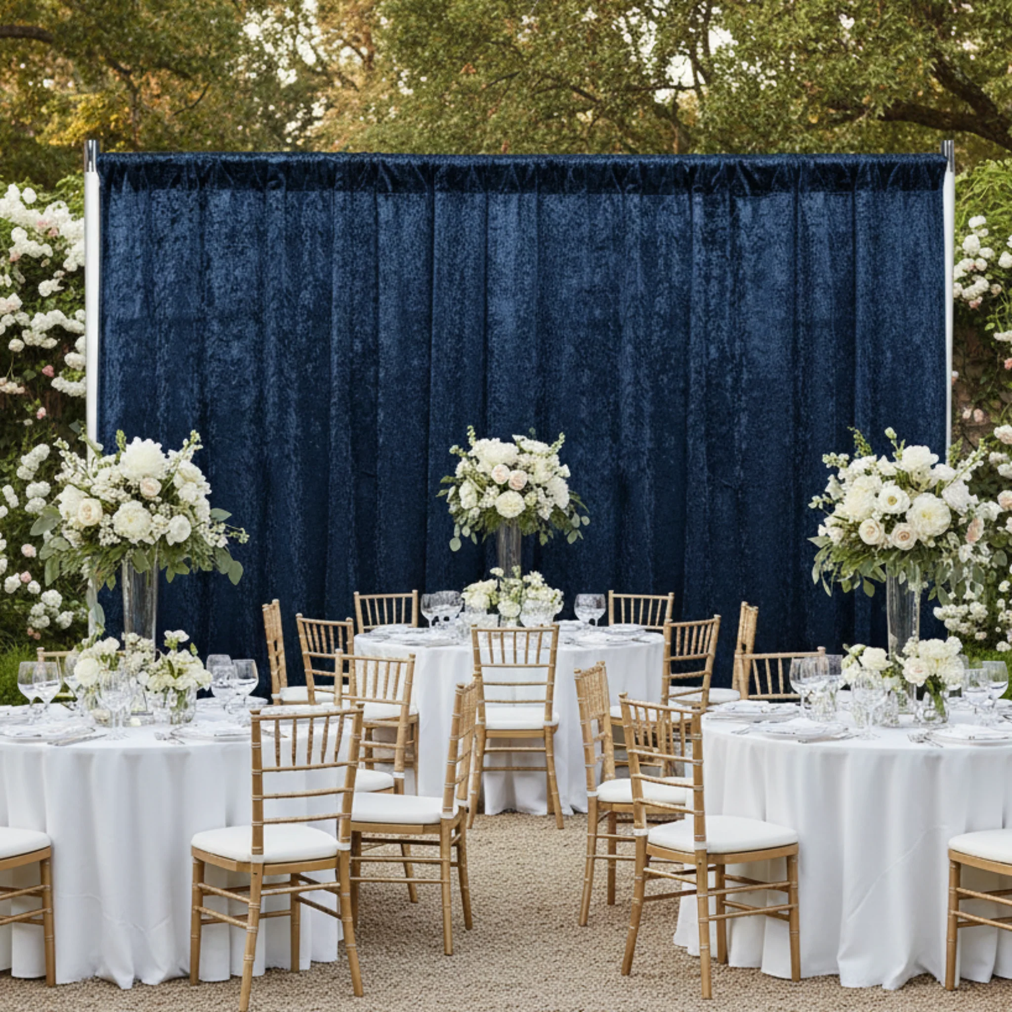 Velvet 10ft H x 52" W Drape/Backdrop Curtain Panel - Navy Blue - Image 3