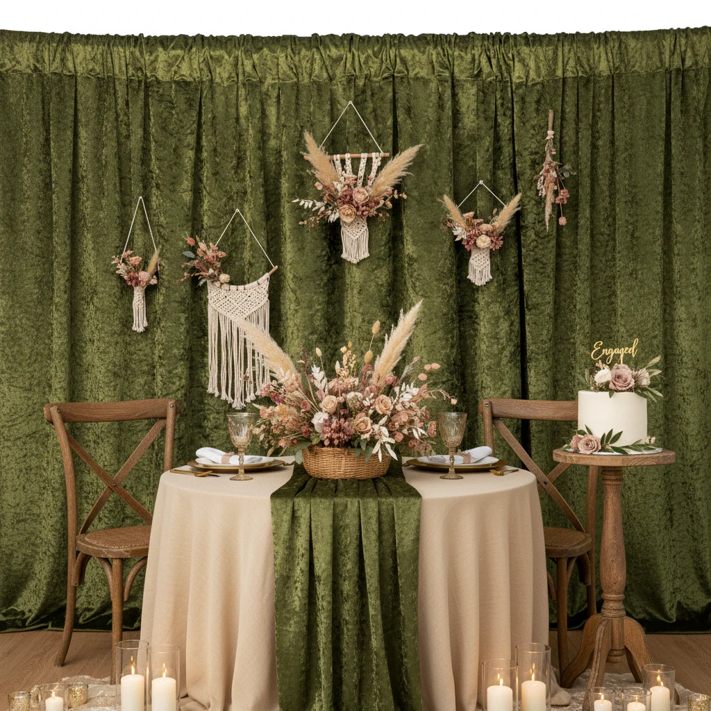 Velvet 10ft H x 52" W Drape/Backdrop Curtain Panel - Olive Green - Image 2