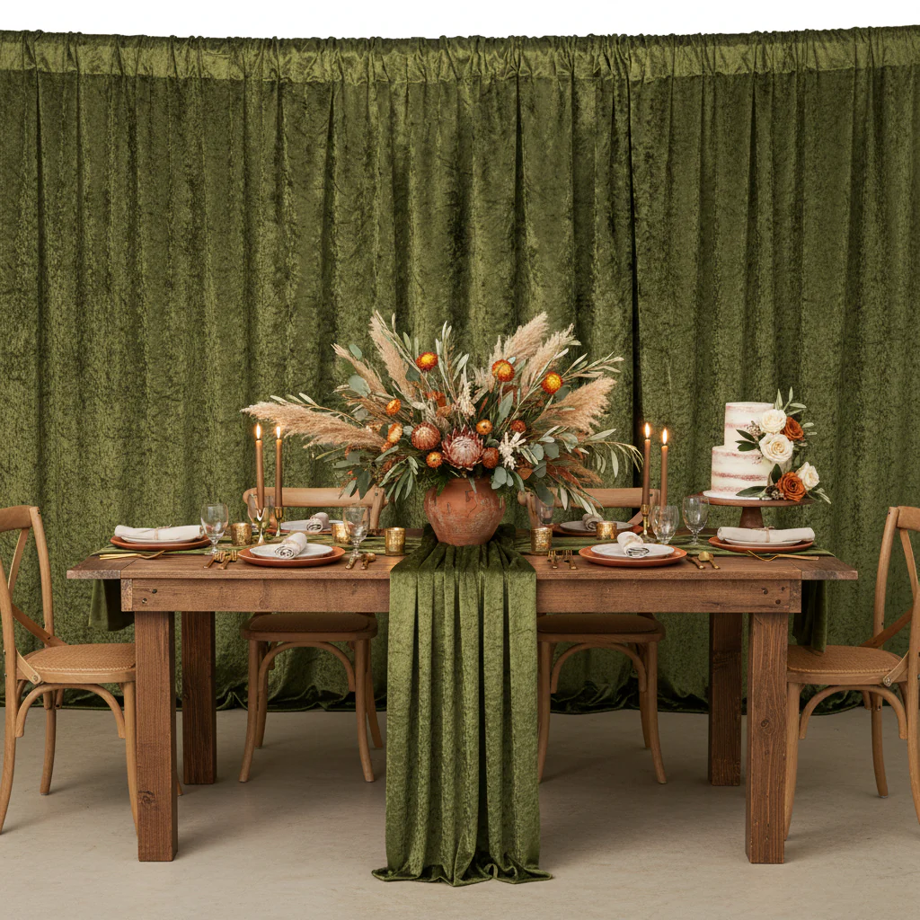 Velvet 10ft H x 52" W Drape/Backdrop Curtain Panel - Olive Green - Image 3