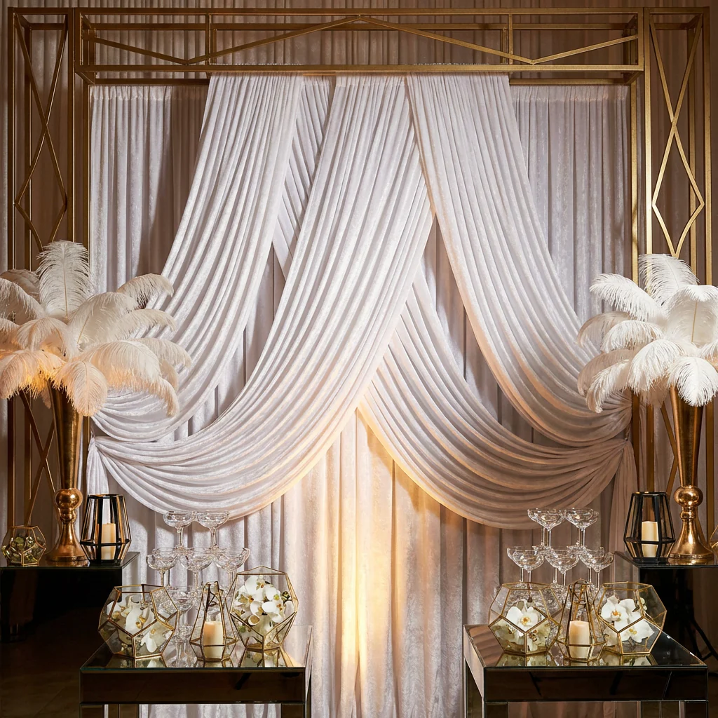 Velvet 10ft H x 52" W Drape/Backdrop Curtain Panel - White - Image 2