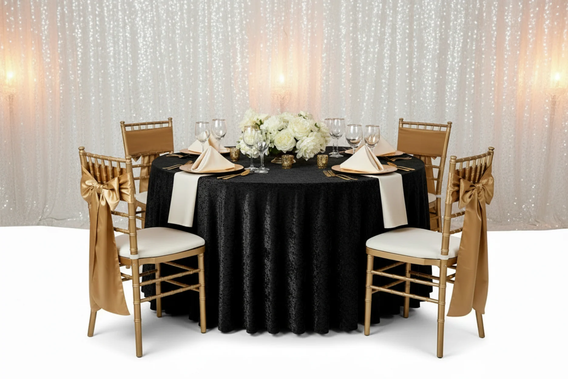 Velvet 120" Round Tablecloth - Black - Image 5