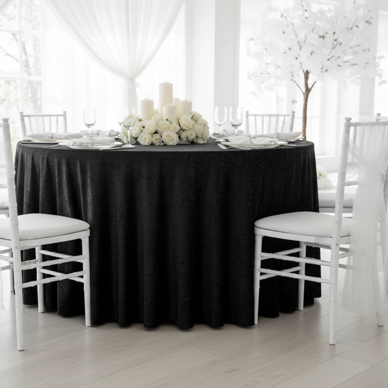 Velvet 120" Round Tablecloth - Black - Image 6
