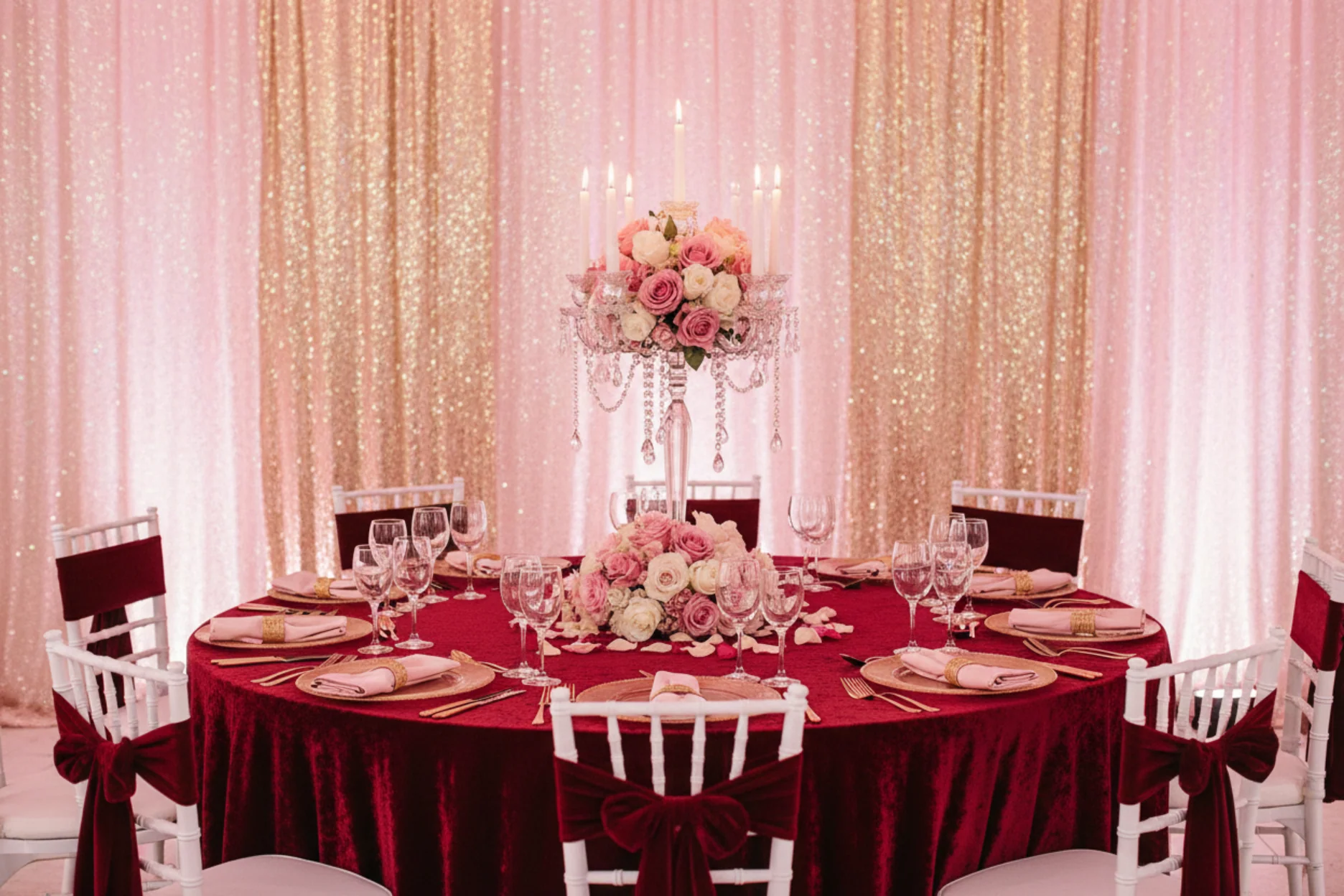 Velvet 120" Round Tablecloth - Cabernet - Image 3