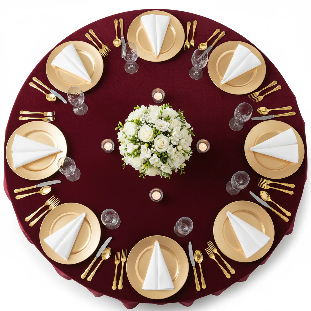 Velvet 120" Round Tablecloth - Cabernet - Image 4