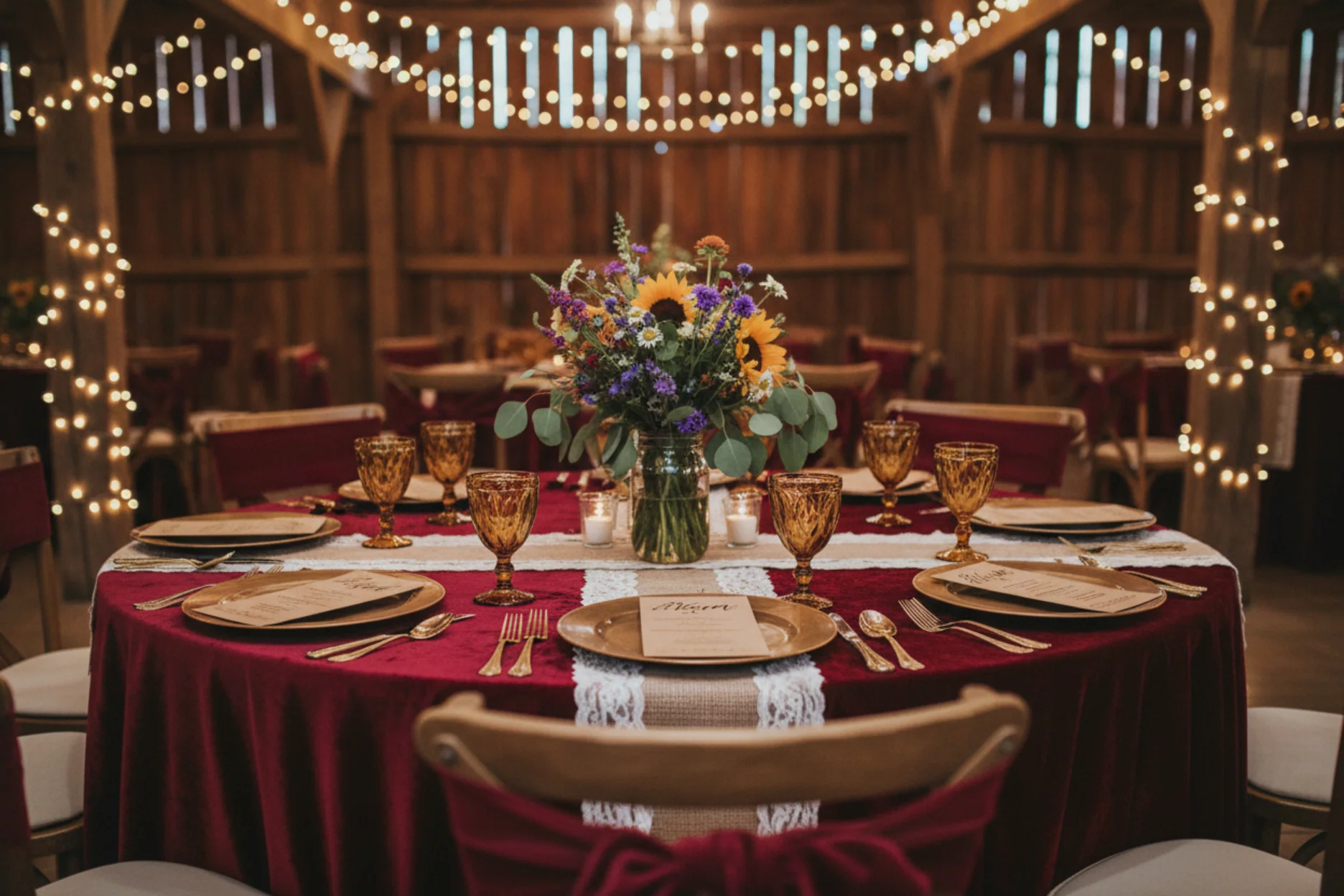 Velvet 120" Round Tablecloth - Cabernet - Image 5